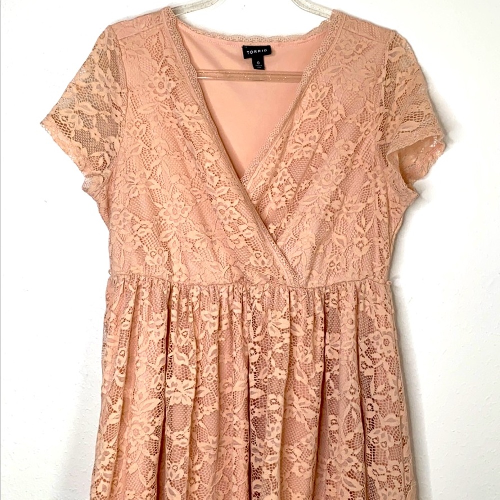 Torrid Blush Lace Wrap-Front Dress